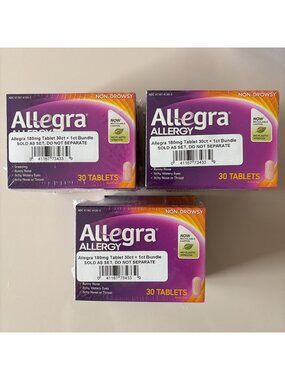 3X Allegra 24-hour Non-Drowsy Allergy Relief 180 mg 30 Tablets Each EXP 04/2027